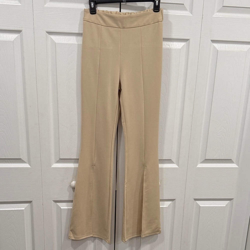 Women's Split Front Elastic High Waist Elegant Flare Leg Long Pant